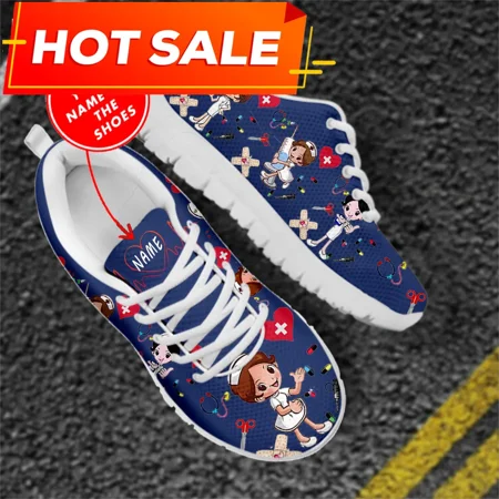 

Custom Name Nurse Shoes Mesh Flat Sneakers For Women s Cute Cartoon Premium Sketch Physio Design Breathable Footwear