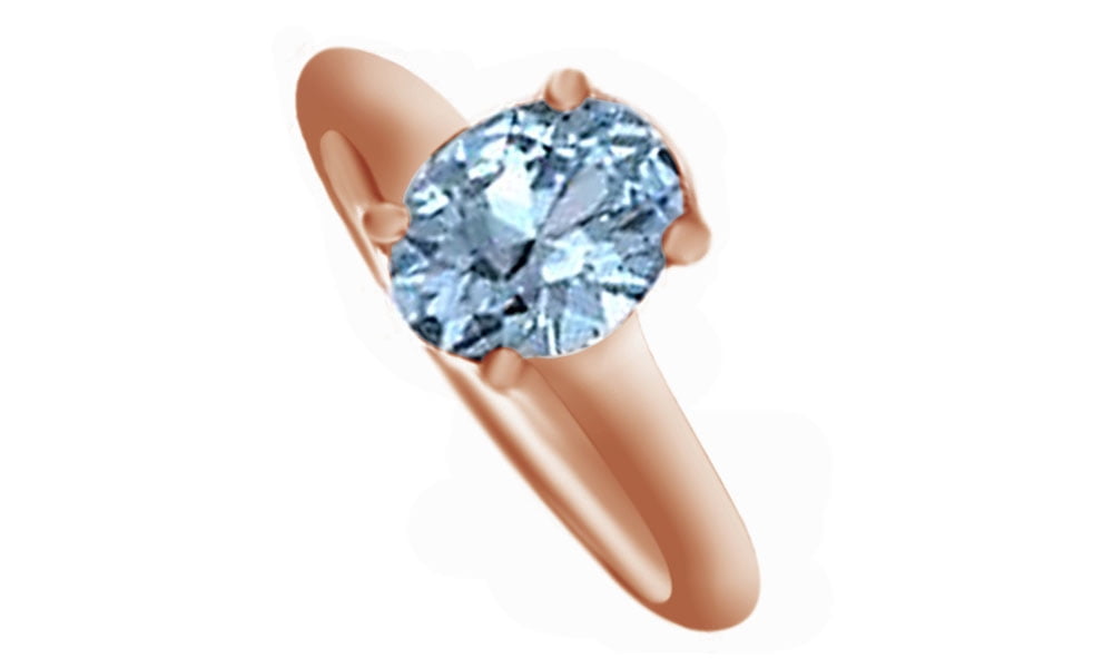 Oval Shape Simulated Aquamarine Solitaire Ring in 14k Rose Gold ( 2 Cttw ) By Jewel Zone US by Jewel Zone US