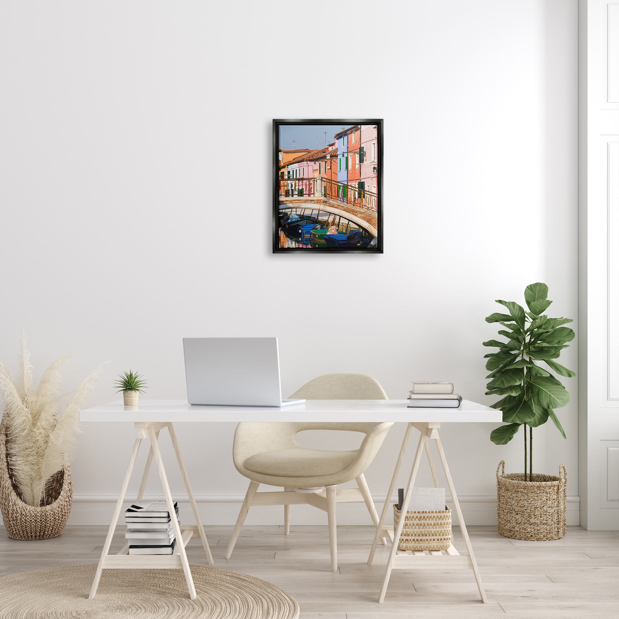 Stupell Town River Canal Boats Scenery Transportation Photography Black Floater Framed Art Print Wall Art