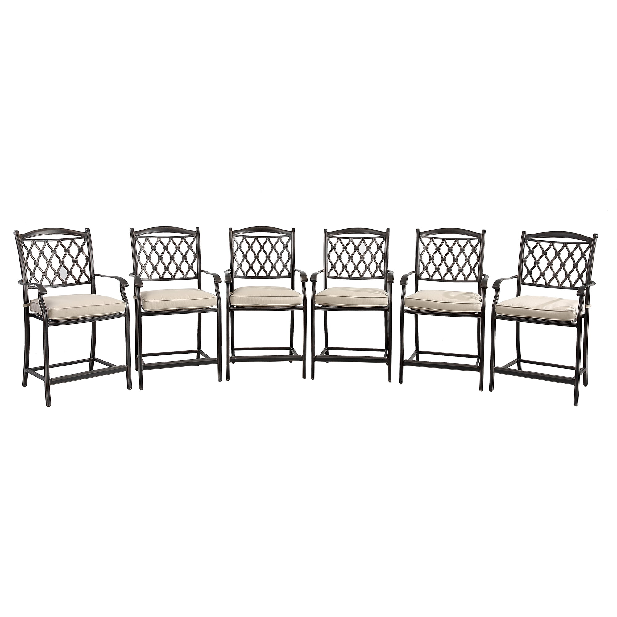 Outdoor Bar Height Patio Chairs Set of 6 with High Back and Armrest