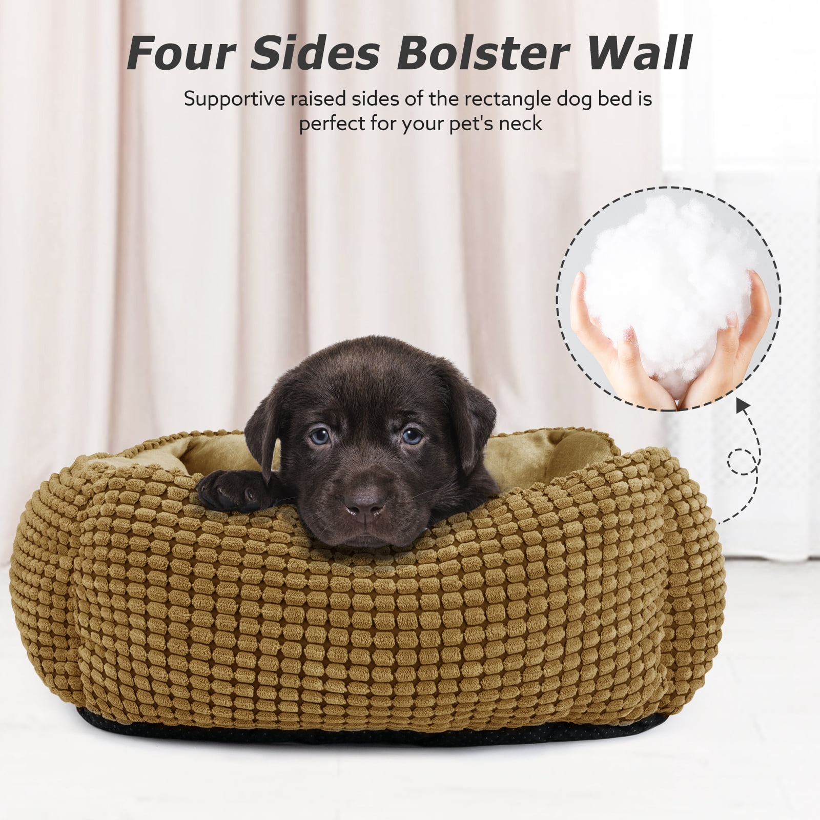 Washable Dog Beds for Medium Sized Dogs, Cat Beds for Indoor Cats, Rectangle Pet Beds with Anti Slip Bottom, Beige, 30"x24"x9"