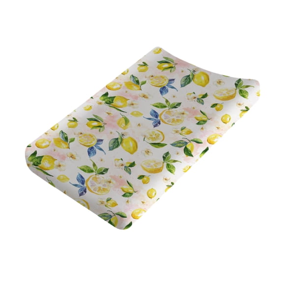 Watercolor Lemon Changing Pad Covers for Baby Boy Girl 32''x16'' Yellow Lemon Summer Fruit Fitted Changing Pad Sheets Fresh Lemon Floral Leaves Soft Breathable Nursery Baby Diaper Changing Table Mats