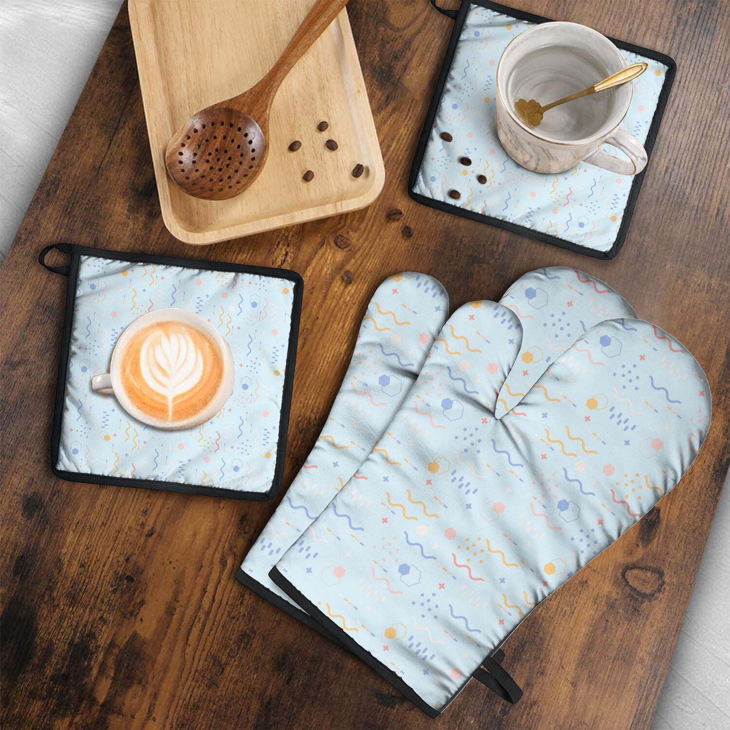 Oven Mitts and Pot Holders Set Of 4, Heat Resistant Kitchen Gloves with Non-Slip Grip, Hanging Loop, Soft Cotton Lining for Baking, Cooking, Grilling, Barbecue