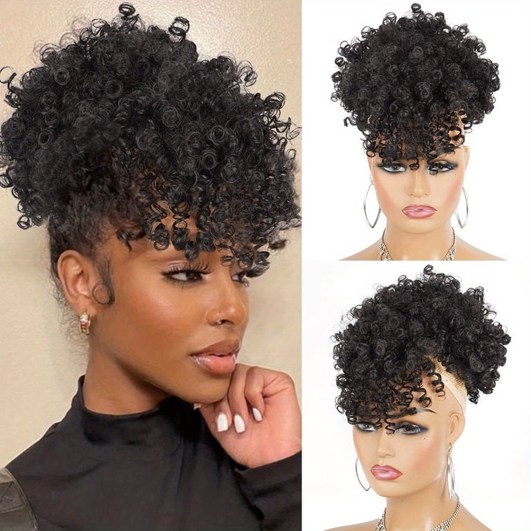 Afro Puff Drawstring Ponytail Extensions With Bangs 