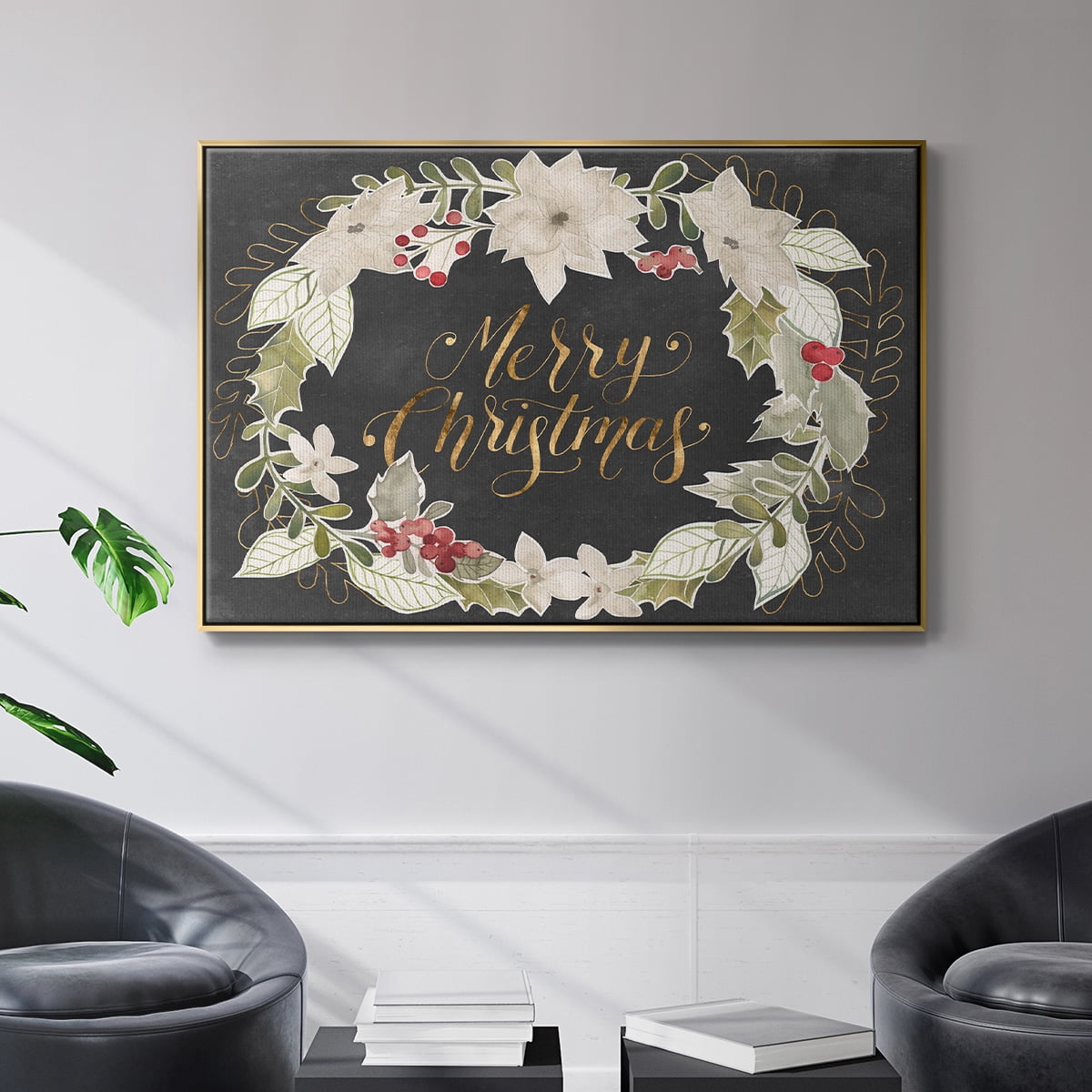 Gilded Christmas Collection A - Framed Gallery Wrapped Holiday Canvas - 25 x 37 - Gold Frame