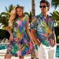 thumbnail image 4 of Uorisanigo Colorful Leaf Matching Couple Outfits Husban and Wife Clothing Men's Button Down Shirt Hawaiian Shirts and Womens Sleeveless Dress A-Line Patchwork Beach Party Sundress, 4 of 8