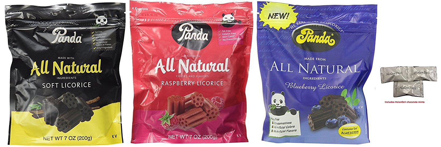 Assorted Panda All Natural Licorice (Soft Licorice, Raspberry, Blueberry) 7oz. Includes... by