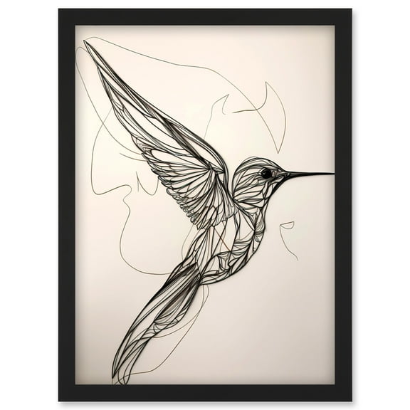 Humming Bird in Flight Line Drawing Portrait Artwork Framed Wall Art Print A4