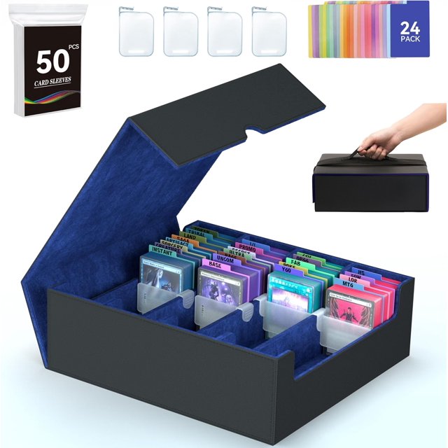Aorsher 4-RowTrading Card Storage Box, Deck Box for Baseball Sport Card, Card Organizer Holder With 50 Sleeves & 24 Dividers, Case Fit for Mtg Tcg Magic Commander Deck Playing Cards