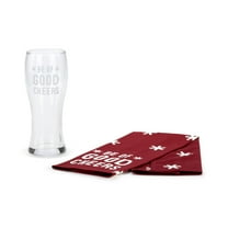 DEMDACO Be Of Good Cheers 16 Ounce Holiday Pilsner Glass and Hand Bar Towel Set of 2