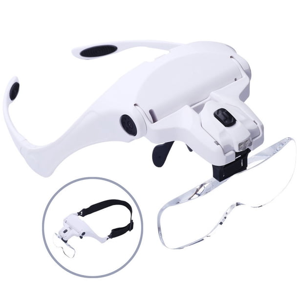 Lupas con luz LED, diadema con lupa, carga USB, manos ajustables, diadema con lupa, 2 luces LED, ligeras, para reparación, 5 lentes 1.0X, 1.5X, 2.0X, 2.5X, 3.5X
