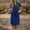 Dark Blue, variant on Women Dresses Fashion Casual Solid Color V-neck Solid Color Short-sleeved Bow Belt Summer Dress