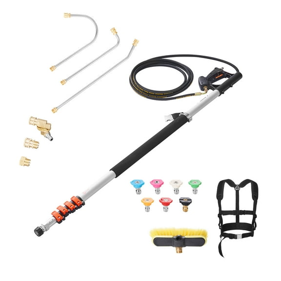 KFFKFF Power Washer Extending Rod, 21 ft, 4000 psi, Extendable Cleaning Tool with Pressure Washer Extension Poles, Gutter Cleaning Device, Brush Attachment, Swivel Connector