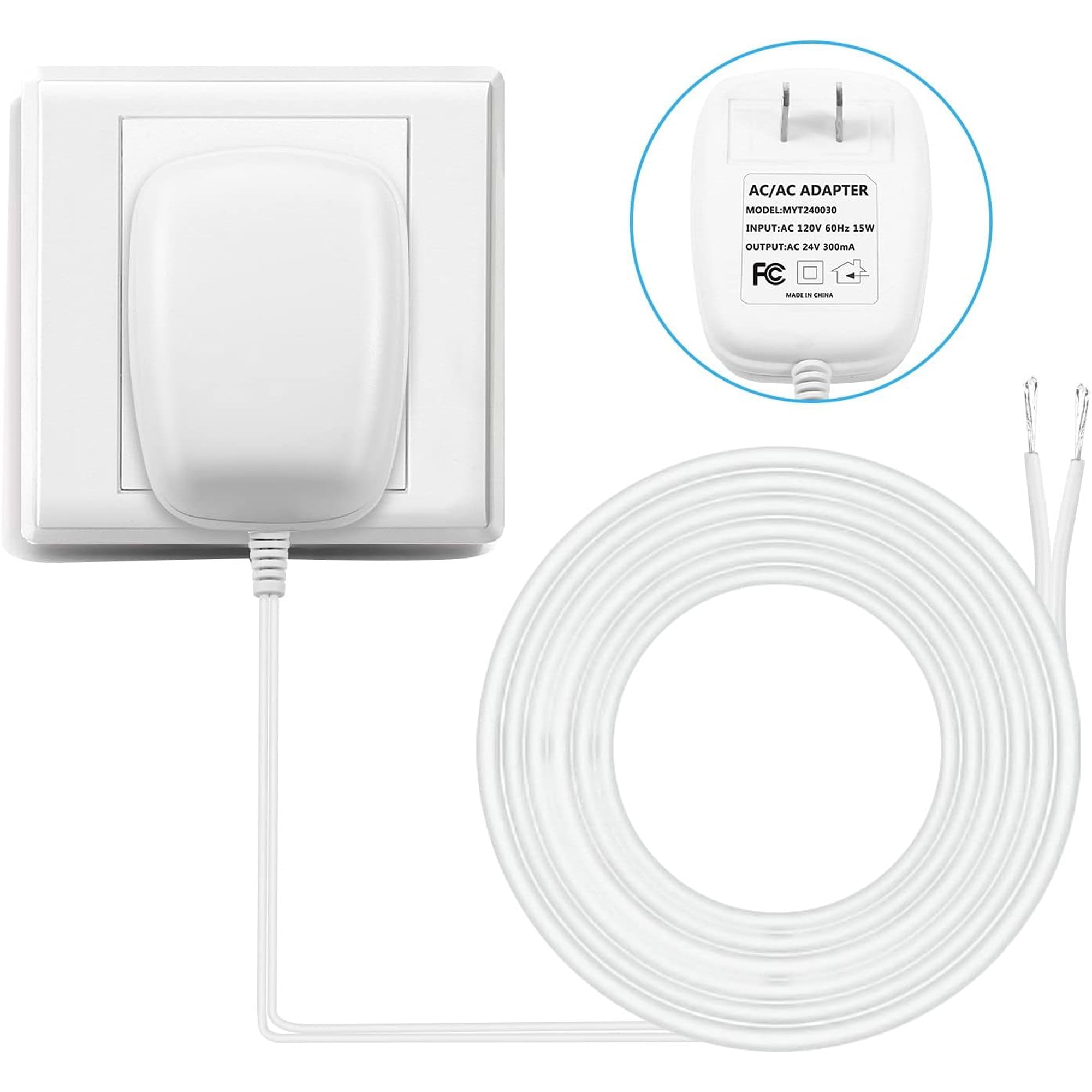24 Volt Transformer, C Wire Adapter Thermostat, Competible with Arlo,Eufy,Nest,Wyze Smart Video Doorbell and Thermostat for Nest Ecobee, Sensi and Honeywell, 25ft Long Cable 24V Transformer