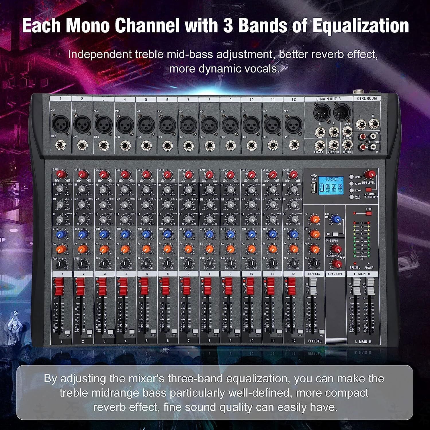 Pro 12 Channel Professional Live Studio Audio Mixer Power Mixing Console Sound