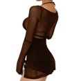 thumbnail image 6 of KelaJuan Women Bodycon Dress, See-through Long Sleeve Square Neck Slit Mini Dress Clubwear, 6 of 6