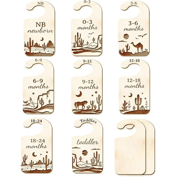 10Pcs Desert Wood Baby Wardrobe Dividers Nursery Decor from Newborn to 36 Month Closet Organizers Camel Pattern Hanger Seperaters Baby Nursery Wardrobe Hangers Divider for Newborn Shower for DIY