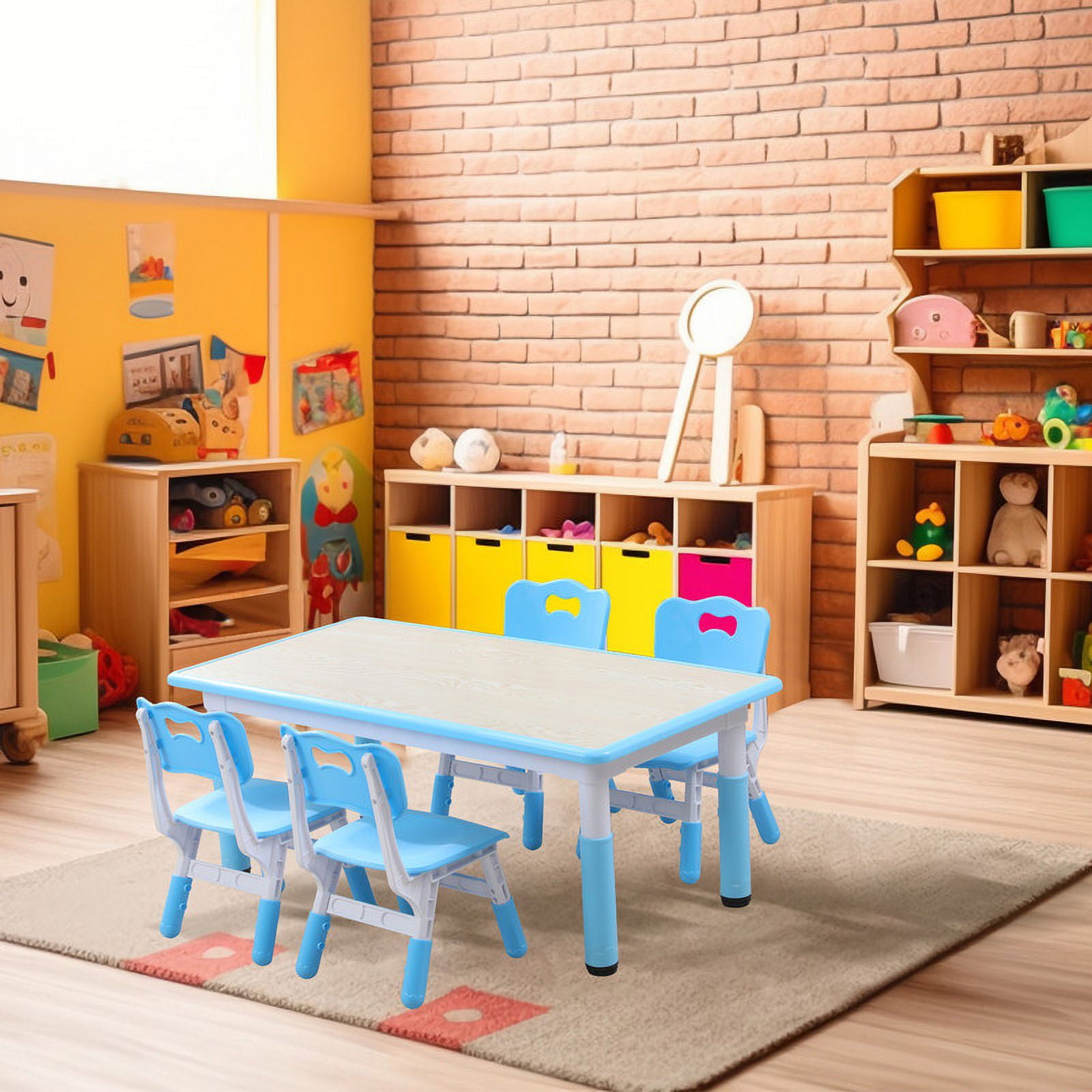 YUKOOL Kids Table and 4 Chair Set - Adjustable Height, HDPE Material, Perfect for Ages 2-12, Blue