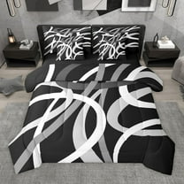 Manfei Retro Stripes 7-Piece Twin Bedding Sets for Teens Boys Girls,Black White Grey Bedding Comforter Set,Geometric Lines Breathable Sheet Sets,Lightweight Room Decor,Reversible