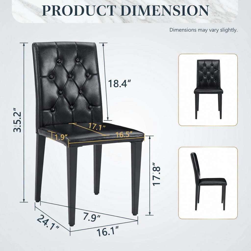 Hommoo 4-Pack PU Leather Dining Chairs with Ergonomic Buckle Backrest, 35-inch Height, Modern Minimalist Design for Dining Room, Hotel & Cafe, Black