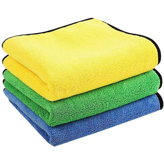 Pa?os de microfibra para automóvil Paquete de 3, 60 x 30 cm Toallas de microfibra ultra absorbentes - Secado rápido, reutilizables para limpieza, pulido de automóviles o uso doméstico