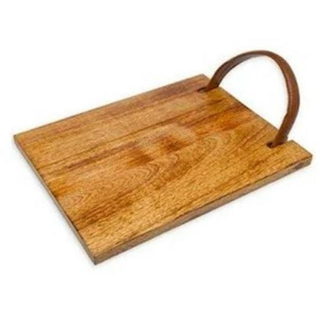 Godinger 64010 14 in. Wood Tray with Leather Handles