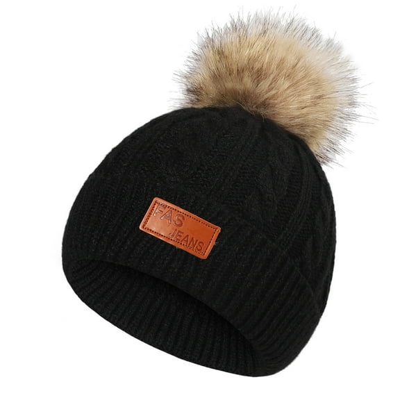 Tao Tao Winter Knit Baby Hat Twist Warm Beanie for Boys Girls Infant Toddler Baby Beanie Hat with Pompom Knit Cap Black
