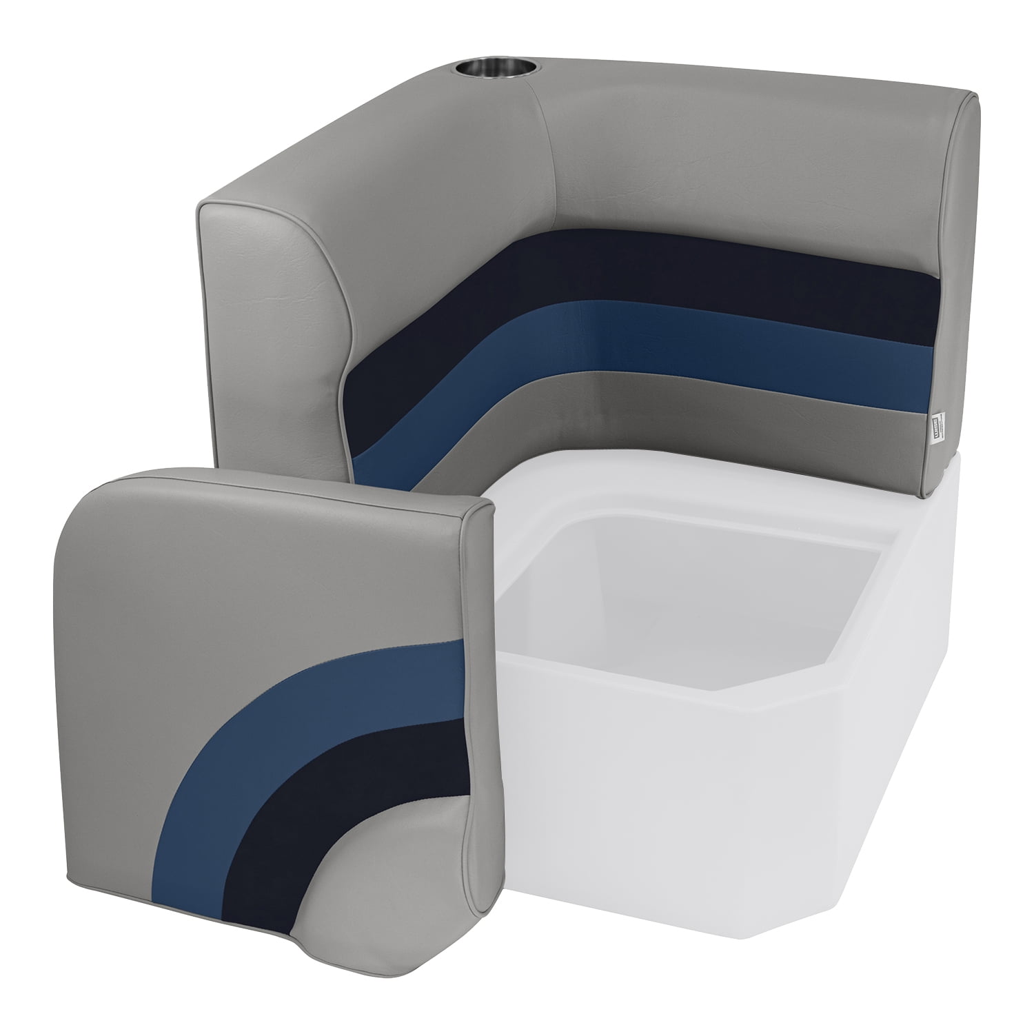 Wise 8WD133-1011 Deluxe Series Pontoon Radius Corner Lounge Seat and Backrest Cushion Set, Grey/Navy/Blue