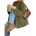 thumbnail image 3 of Female Oversized Quilted Jacket Button Down Cotton Padded Outerwear with Pocket Army Green M, 3 of 8