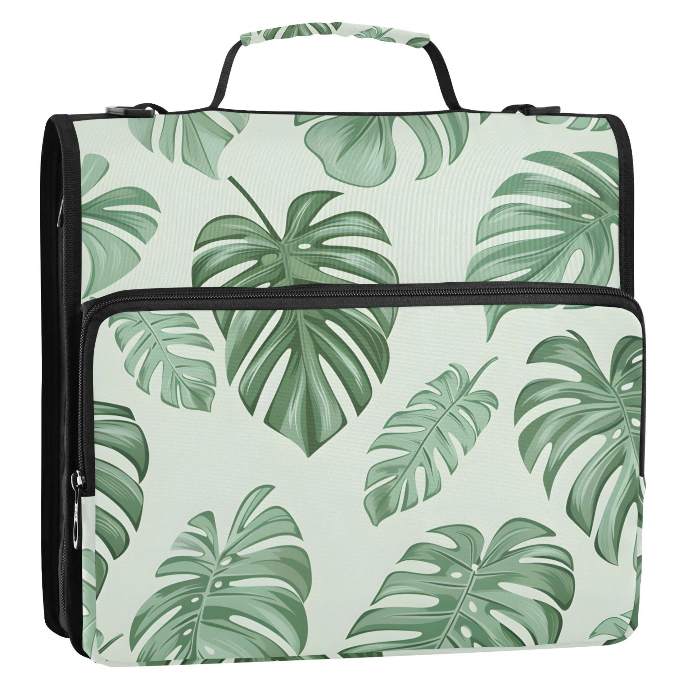 ALAZA Zipper Binder Tropical Leaves 3 Ring Trapper Keeper File Folder Organizer Bag