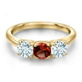 thumbnail image 3 of Gem Stone King 10K Yellow Gold Red Garnet and Sky Blue Aquamarine Engagement Ring for Women | 1.55 Cttw | Round 5MM | Gemstone January Birthstone | Size 5, 3 of 6