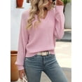 thumbnail image 6 of Womens Oversized Off the Shoulder Tops Long Sleeve Waffle Knit Shirt Drop Shoulder Sweater Top Pink M, 6 of 8
