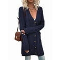 thumbnail image 3 of Women'S Autumn and Winter Long Sleeve Cardigan Sweater Cable Knit Front Button Long Coat Dark Blue S, 3 of 8