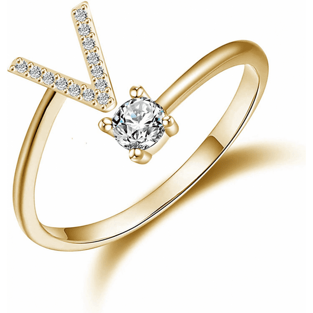 Gold rings shop with letter v