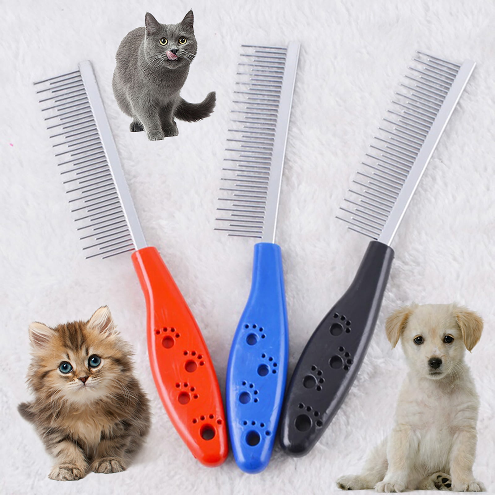 Pet Cat Dog Hair Fur Shedding Trimmer Grooming Dematting Rake Comb Brush Tool Dog Stainless Comb for Removing Knots & Tangles DIY Dog&Cat Comb Best Pet Hair Comb for Home Grooming Kit S, Red 