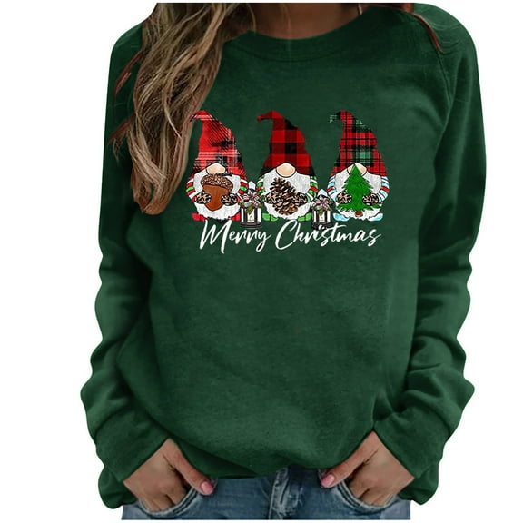 Odeerbi Christmas Sweatshirts for Women Crewneck Cropped Sweatshirts Fashion 2025 Casual Long Sleeve Printed Tops