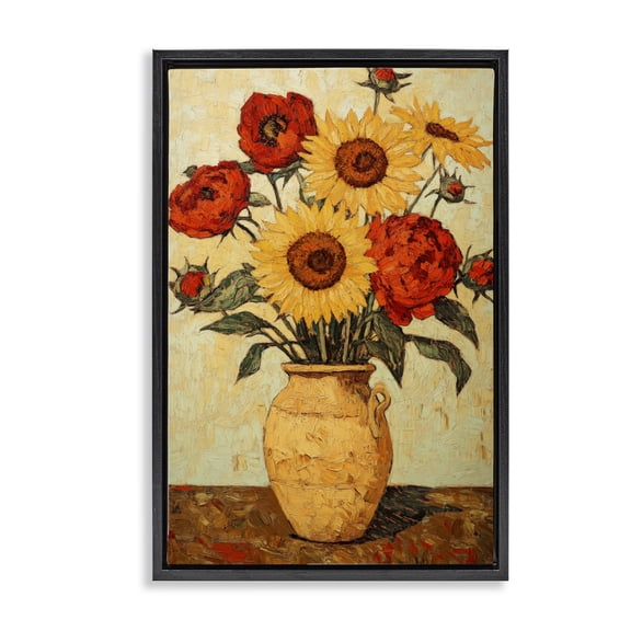 Rustic Flower Display Black Framed Floater Canvas Wall Art, design by Petal Prints Design