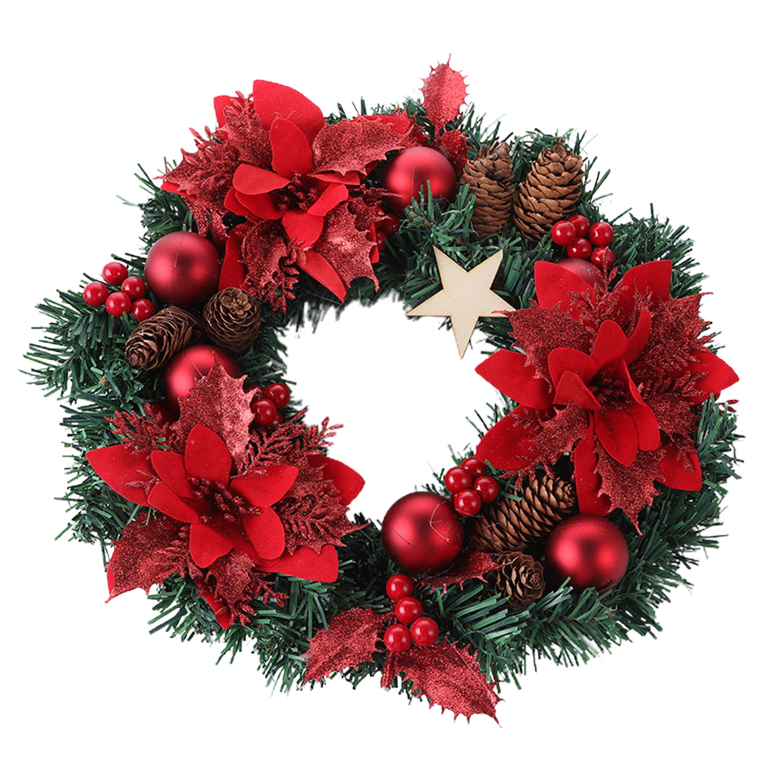 Christmas Door Wreath Luxury Quality Artificial Poinsettia Apples Red 50cm