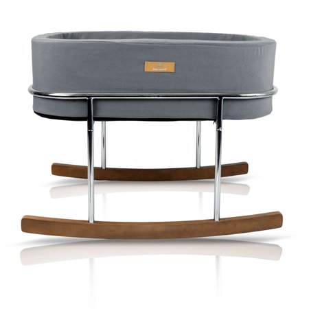 Rocking Baby Bassinet with Chrome Legs Walnut Wood Rocking Feet and Mattress