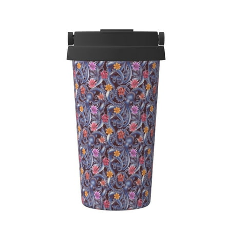 

Salouo Octopus and flower Print Coffee Travel Mug Spill Proof with Lid-Stainless Steel Vacuum Insulated Tumbler - Thermos Cup for Keep Hot/Ice Coffee Tea and Beer