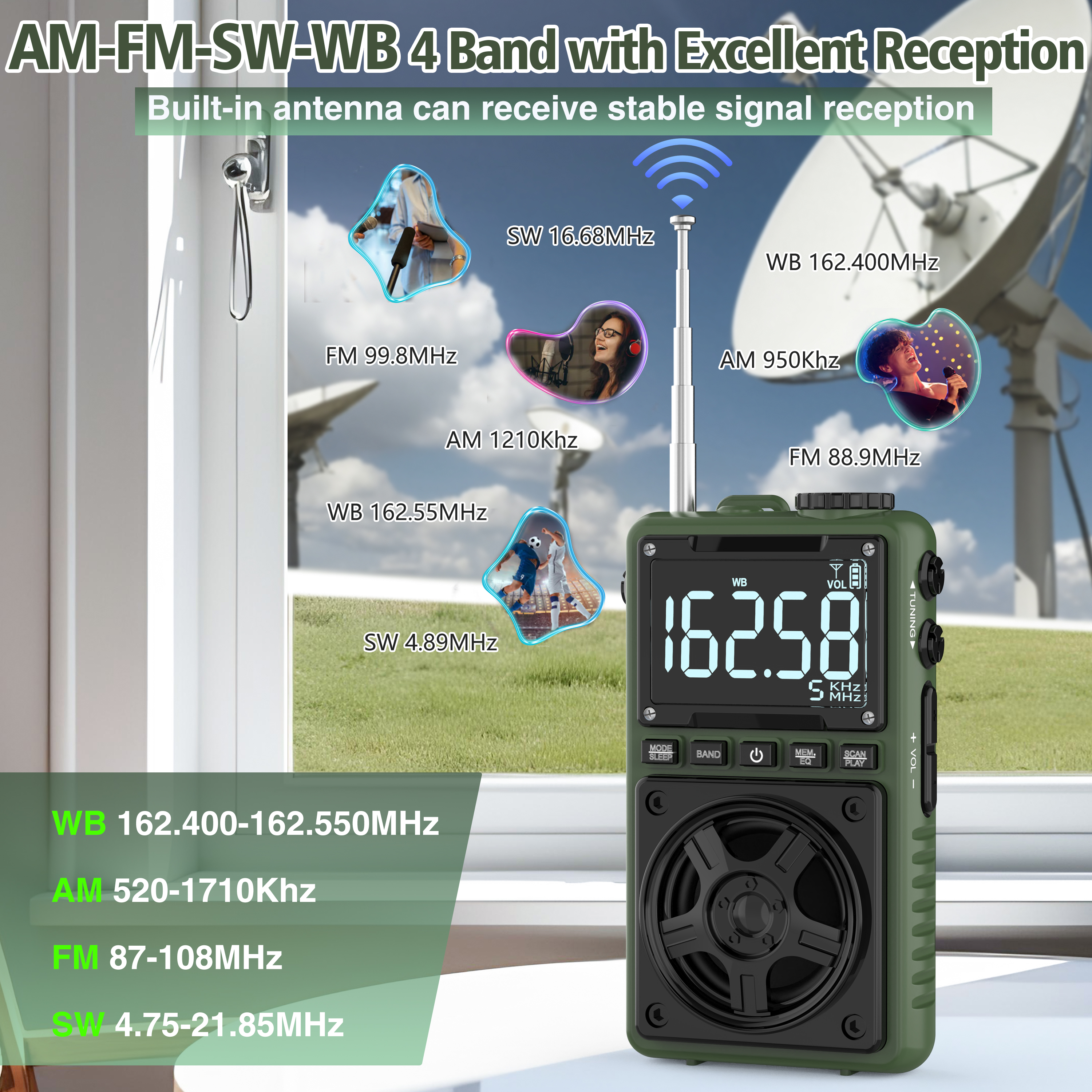 Greadio Bluetooth Rechargeable AM FM Radio with NOAA Weather Alert,Portable Pocket Radio with Best Reception, Portable Radio with Bluetooth for Outdoor, Home