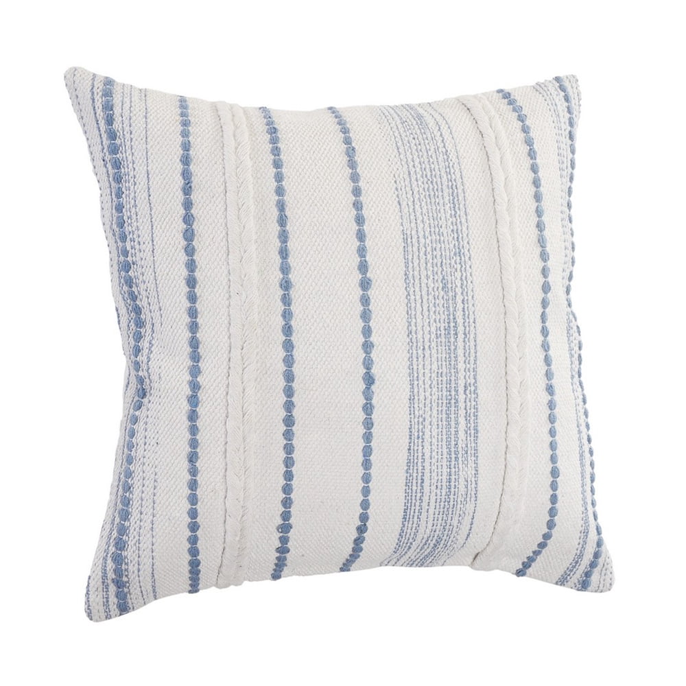 Harlow Hill Davina White/Blue Striped Cotton Adult Decorative Throw Pillow Cover