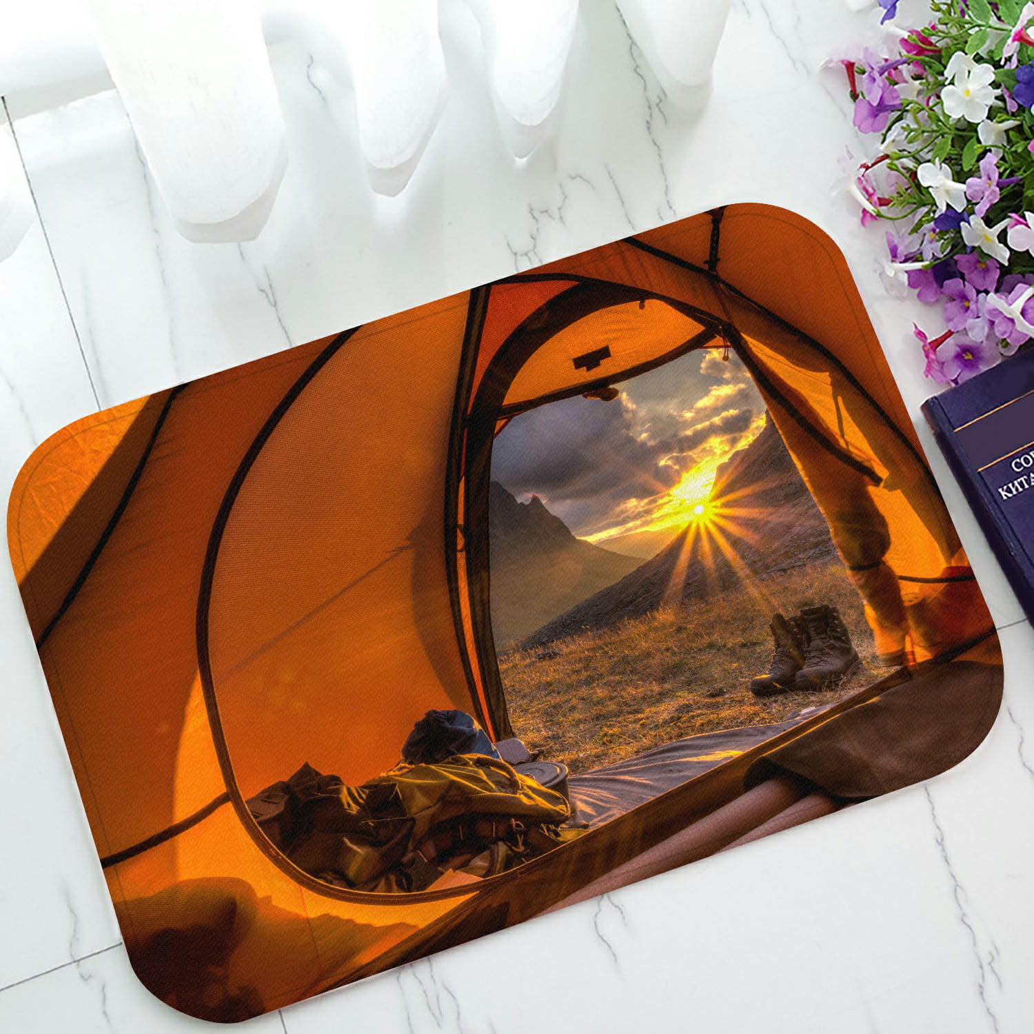 ECZJNT Sunrise inside a Tent Doormat Bath Mat Rug Entrance Rug