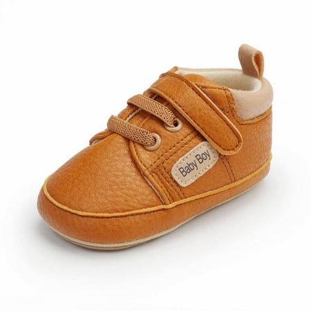 

Bobora Baby Boys Girls Lace Up Leather Sneakers Soft Rubber Sole Infantborn Loafers Anti-Slip Toddler