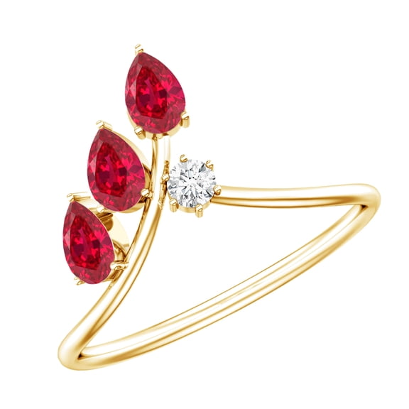 Rosec Jewels Lab Created Ruby and Diamond Ring for Women - Sterling Silver Ruby Ring - V Shape Ring - with Jewelry Box, US 7.00