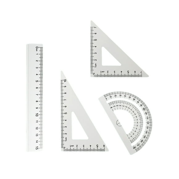 White 4 Piece Metal Stationery Ruler Set Multi Functional Drawing Tool Triangular Ruler Protractor Student Exam Geometry Drafting Aluminum Alloy School Supplies