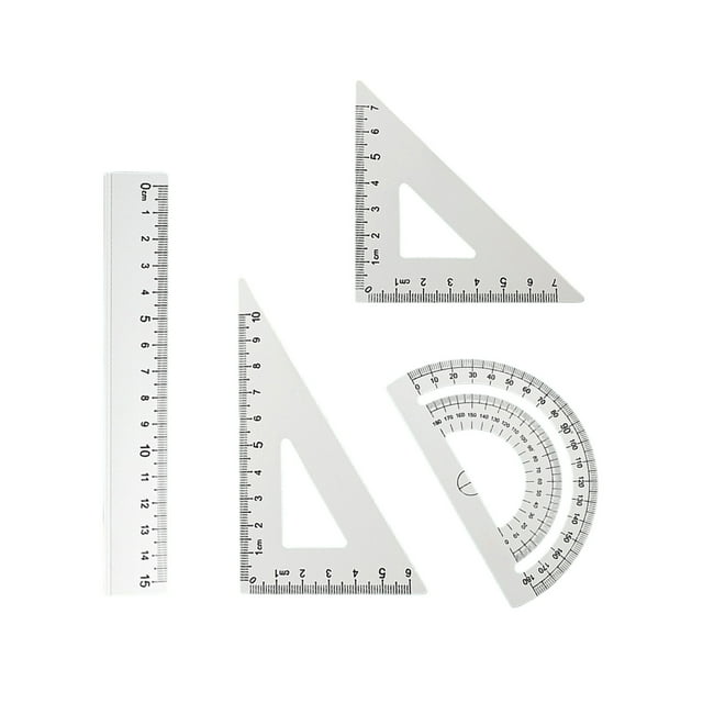 Ensemble de Règles de Papeterie en Métal Blanc 4 Pcs Outil de Dessin Multifonctionnel Règle Triangulaire Protracteur Étudiant Géométrie Dessin Alliage d'Aluminium Fournitures Scolaires