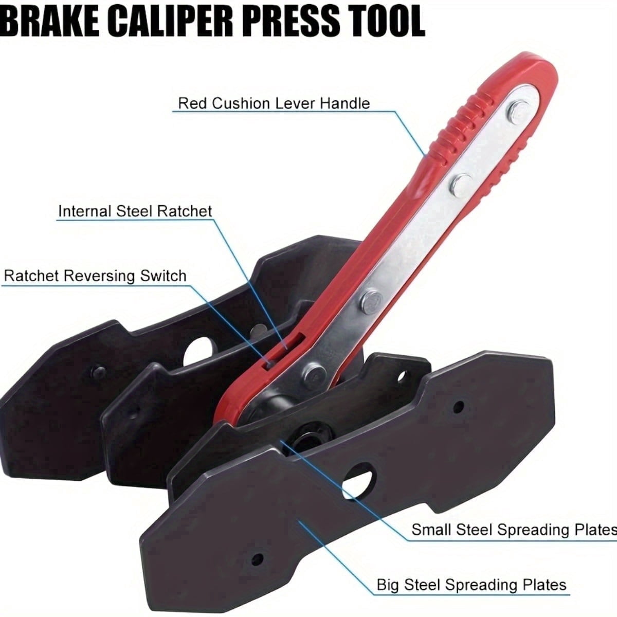 Brake Caliper Press Tool | Car Ratcheting Brake Caliper Piston Spreader Press Tool with 2pcs Steel Plates-Red