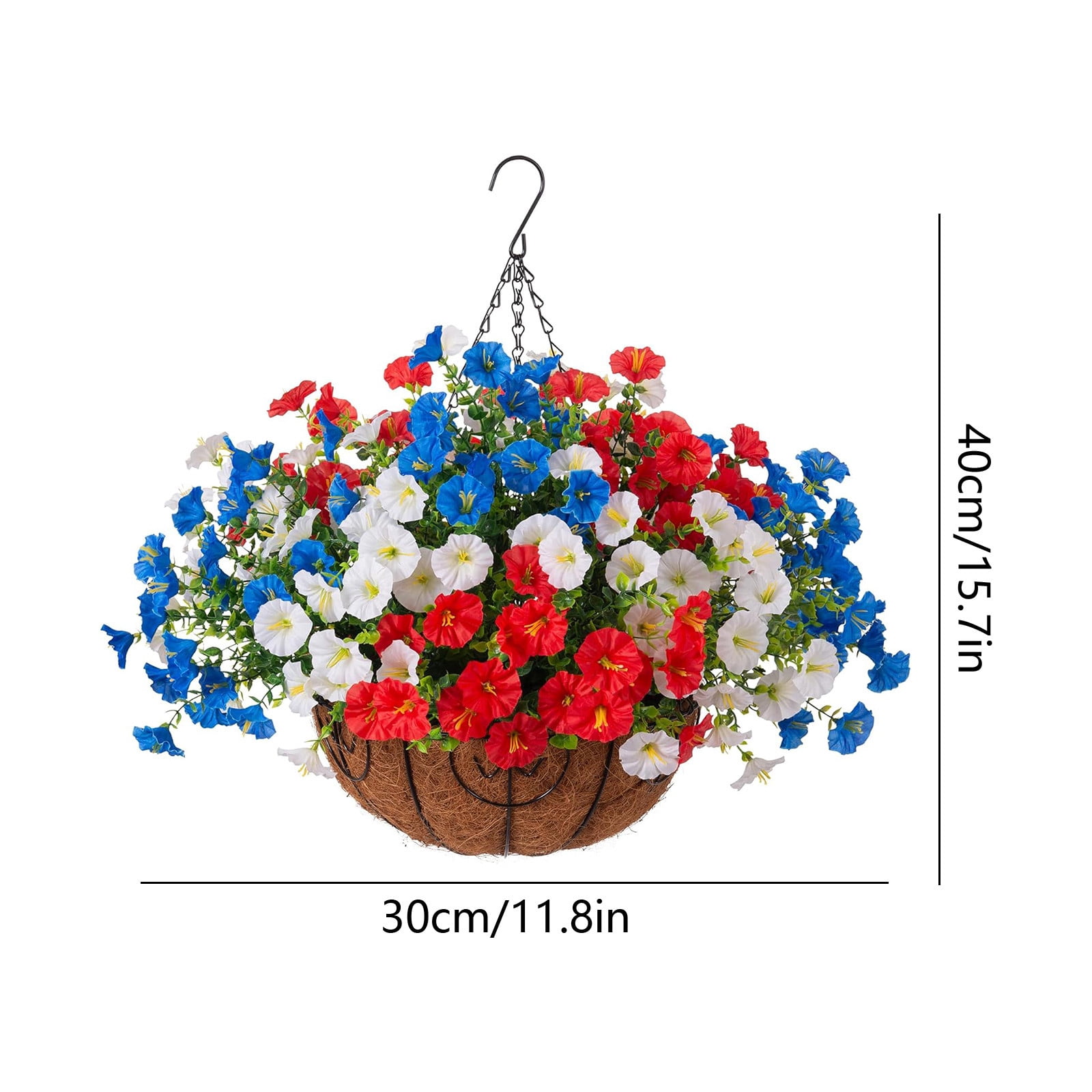UV Resistant Artificial Flowers, Patriotic Red White Blue Faux Flowers, Outdoor Hanging Basket Decor for Porch Patio, Summer Decoration
