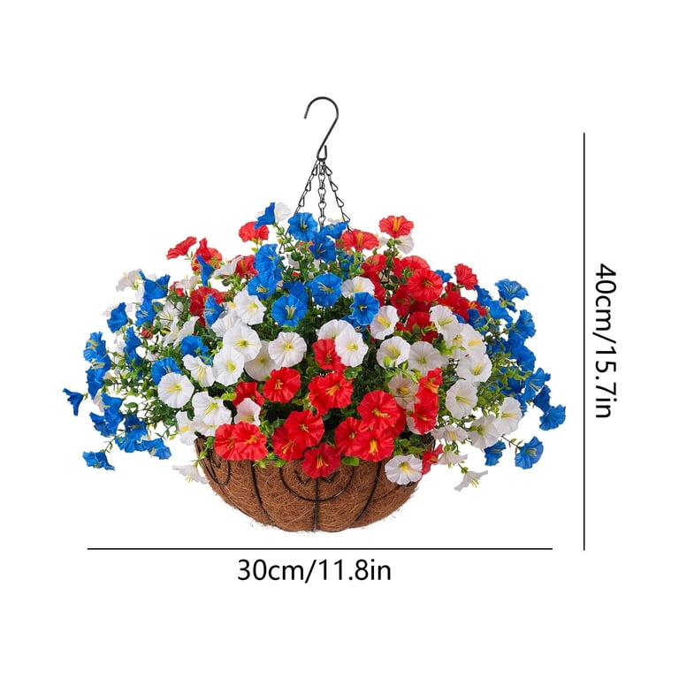 Twfbrm 4th of July Artificial Flowers with Hanging Basket, Red